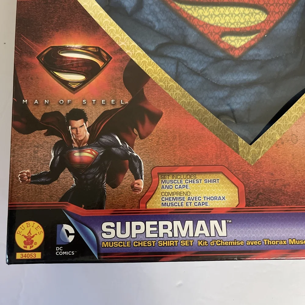 Superman Man of‎ Steel Muscle Chest Shirt Set Costume Child Size 4 6 - Picture 3 of 5